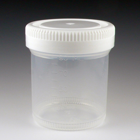 Globe Scientific Container: Tite-Rite, Wide Mouth, 90mL (3oz), PP, 53mm Opening, Graduated, with Separate White Screwcap Containers; Leak Resistant; transport
